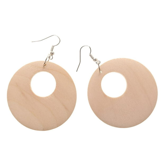 New Womens White Bead Wood Cut Out Ring Dangle Silver-Tone Hook Earrings 802735